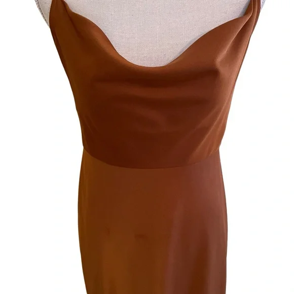 Anthropologie Sachin & Babi Copper Satin Charmeuse "Cali" Cowl Neck Slip Dress - Picture 6 of 13